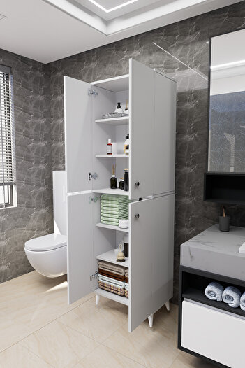 Mirobi Furex 6 Raflı 2 Kapaklı Çok Amaçlı Banyo Dolabı Beyaz