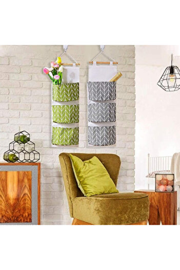 CRACOS Hanging bathroom organizer, 3 textile shelves, green color