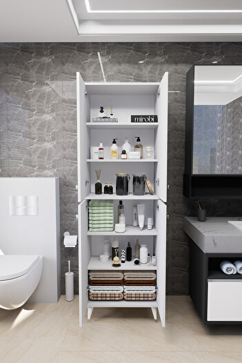 Mirobi Furex 6 Raflı 2 Kapaklı Çok Amaçlı Banyo Dolabı Beyaz