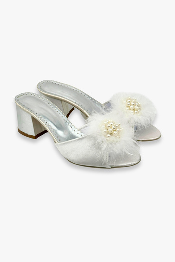 Lunoche Nightwear Women's Stylish Daily House Slippers with Feathers and Stones Dowry Slippers Ornate Birth Guest Bride Slippers