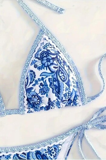 BELLA NOTTE Mavi Desenli Kaplı Bikini Takımı