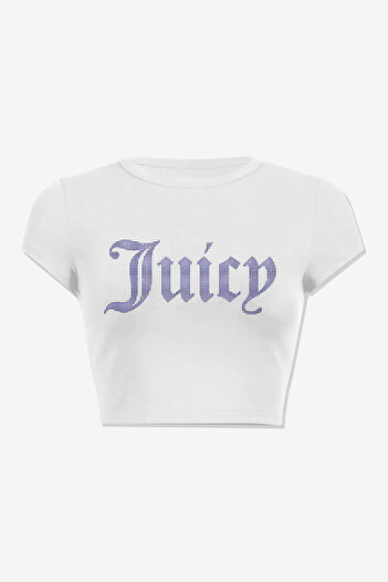 3 ROPE Juicy Rhinestone Μπλε Πετράδι Εκτυπωμένο 100% Βαμβάκι Crop Λευκό