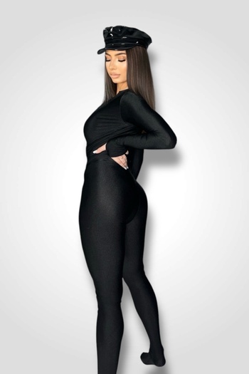BOMBFIT Salopeta Zip Up Dres, cu aspect lucios, cu fermoar in fata, din lycra