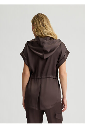 Liu Jo Women's Short Sleeve Waist Drawstring Hooded Collar Brown Jacket Ta5236Ts964-91016