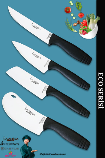 LAZBİSA Eco Serisi Mutfak Bıçak Seti Et Ekmek Sebze Salata Pizza Börek Şef Bıçağı 4 Lü Set ( Mft-7124)