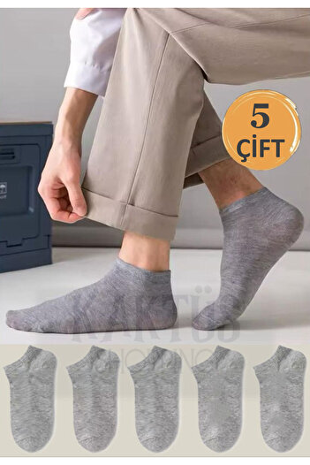 YASYAS 5 Çift Pamuklu Likralı Gri Unisex Patik Çorap