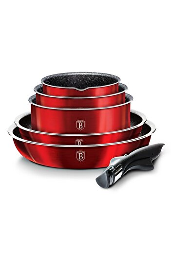 Berlinger Haus Detachable Handle Cookware Set Ingenio Nonstick Pots Pans 12 Pcs Burgundy Metallic Line