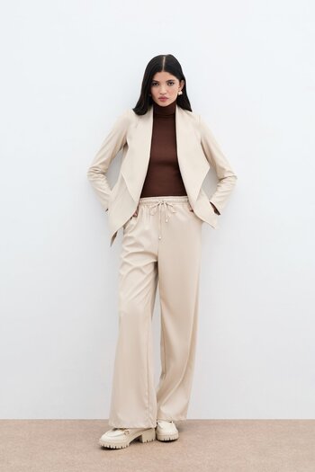 Sateen Wide Collar Leather Jacket - Stone