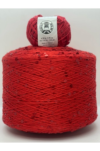 göçer Bag Yarn / Knitting Yarn 100% Cotton Red 3+6 Red Large Sequins 50 Gr
