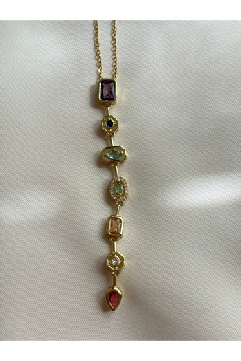 Limerence Elementa Colorful Stone Y Necklace, Steel Chain Y Necklace, 7 Elements
