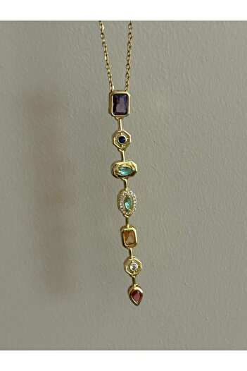 Limerence Elementa Colorful Stone Y Necklace, Steel Chain Y Necklace, 7 Elements