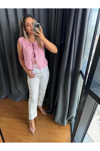 BÜŞRA PERKER Front Tie Vest Pink