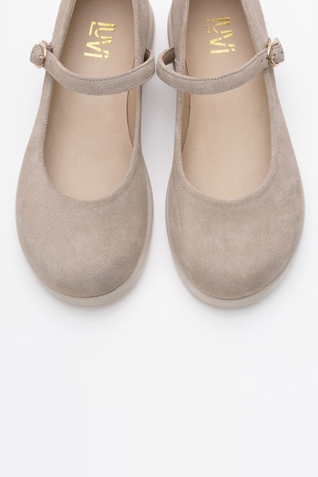 LuviShoes Anisa Beige Suede Banded Genuine Leather Women's Ballerina Shoes