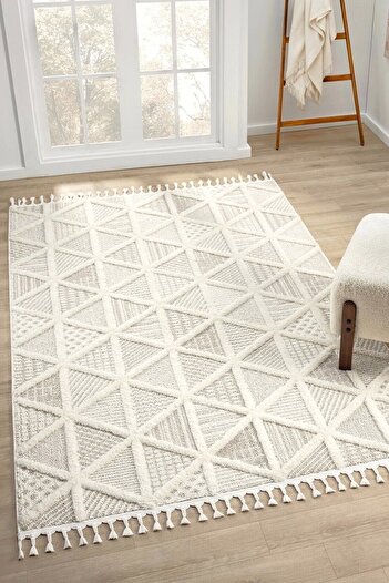 Eliz Home Krem Bej Bukleli Dokuma Halı Antre Yolluk Çocuk Odası Oturma Odası Salon Mutfak Halısı