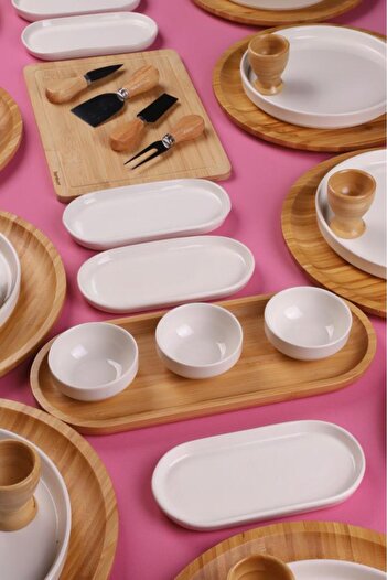 Atbyhome Nest 12-Person 55 Piece Natural Bamboo - Ceramic Breakfast Set – Breakfast Set Presentation Set