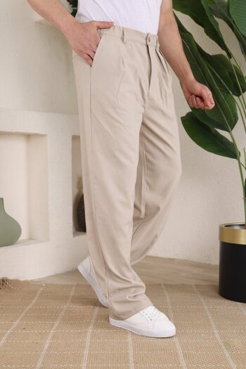 Edolika Men's Elastic Waist Pleated Baggy Pants
