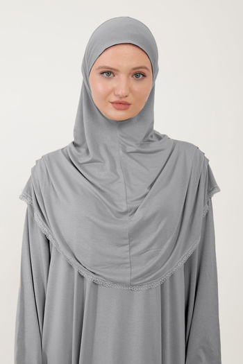 Sonbaharmoda Φόρεμα προσευχής Hijab Cotton Lace - Με μαντίλα, Ολόσωμο, Χτενισμένο Βαμβακερό Ύφασμα
