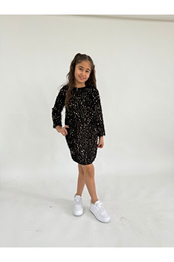 WİENS KİDS KIZ ÇOCUK GOLD PUL PAYET ELBİSE