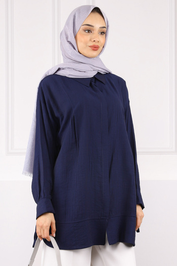 İmajButik Navy Blue Sleeve Tie Tunic