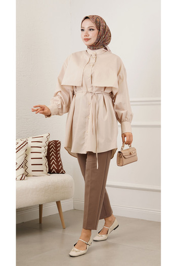İpli Women's Bolero Detailed Waist Belted Tunic