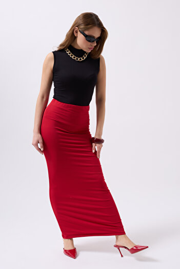 Clu Liora Red Maxi Basic Skirt