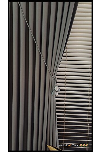 venedik home Gray Color Linen Background Curtain 1X3 Dense Pleated Custom Made (4 Bulk Accessories Gift)