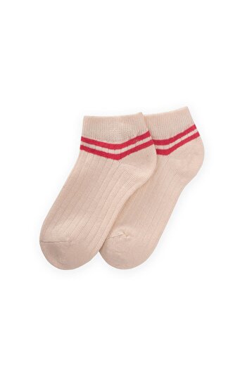Cigit Floor Raw Ankle Striped Children's Booties 5-12 Years Old Coral