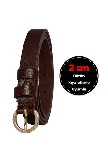 GoDeri 2cm Thin Dark Brown Women's Belt - 100% Genuine Leather, Color Buckle; Dress & Pants Belt
