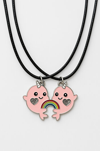 MakeWell Mıknatıslı Gökkuşaklı Kalp Hello Kity Kuromi Unicorn Tasarımlı Mıknatıslı Çocuk Arkadaş Kolyesi