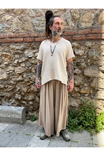 Bohoyasam Unisex Bol Paça Pantolon, Pamuklu Salaş Pantolon, Yazlık Rahat Pantolon, Bohem Kapri Pantolon