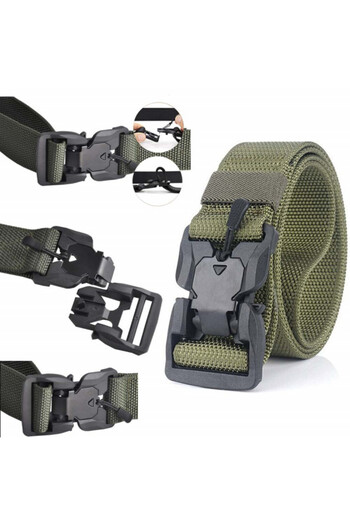 PUFO Tactical Army belt strap for men 3.8 x 125 cm, magnetic buckle, green