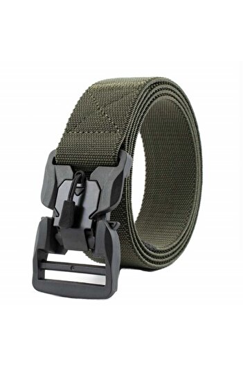 PUFO Tactical Army belt strap for men 3.8 x 125 cm, magnetic buckle, green