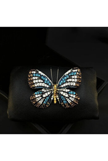 PUFO Elegant women's brooch in the shape of a butterfly with colorful pebbles, Royal butterfly