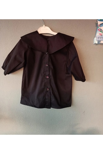 BAV Butik Ayvitrin Black Short Sleeve Design Collar Girl's Shirt