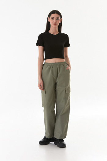 Fulla Moda Elastic Waist Parachute Fabric Jogger Pants with Stopper