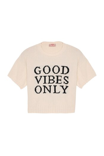 Quzu Text Printed Short Sleeve Knitwear