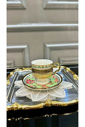 ACAR Porselen 6 Kişilik Çiçekli 90 ml Kahve Fincan Seti