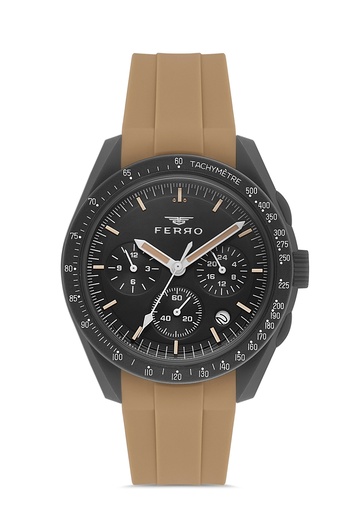 FERRO Brown Silicone Cord Wristwatch Fm11401D-X Functions Active 3Atm Waterproof