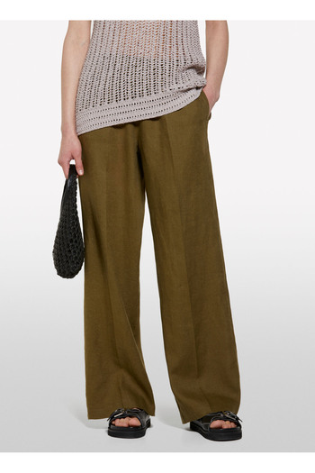 Sisley Mid Waist Loose Cut Dark Khaki Women's Pants 4Aghlf03U