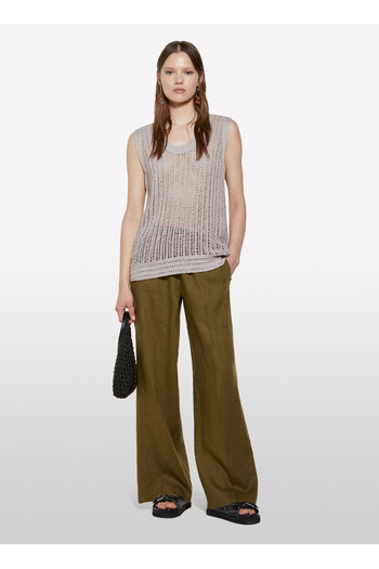 Sisley Mid Waist Loose Cut Dark Khaki Women's Pants 4Aghlf03U
