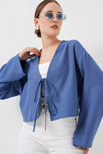 Bigdart Tied Front Linen Kimono 960 - Indigo