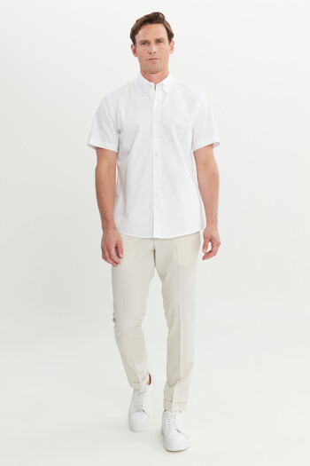 AC&Co / Altınyıldız Classics Men's White 100% Cotton Tailored Slim Fit Slim Fit Buttoned Collar Shirt
