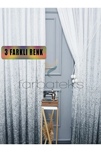 farbateks New Design Gray Anthracite Smoked Sprinkled Tulle and Right/Left Set Tulle Background Curtain