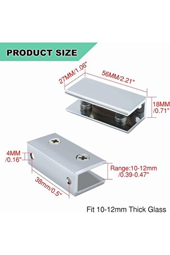 ALİSE Alise Glass Shelf Bracket Adjustable Shower Brackets, Heavy Duty Rectangle Clamp Holder for 8-12mm G