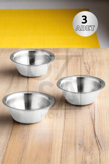 ÖzSa Home 3 Pieces 18/10 Stainless Steel Coffee Side Turkish Delight Bowl Jam Bowl Burger Side Sauce Bowl 7,5 cm