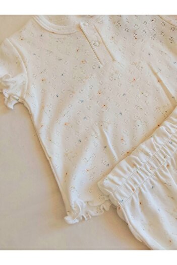 damdamin 100% Cotton Baby Girl Floral Patterned Placket Snap Fastener Short Drawstring Sleeve Tshirt & Elastic Shorts Set