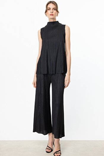 Ekol Accordion Fabric Trousers with Elastic Waist