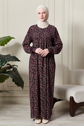 fistan Shirred Robadan Buttoned Front Viscose Fabric Tesseture Clothing Mother Dress Prayer Dress