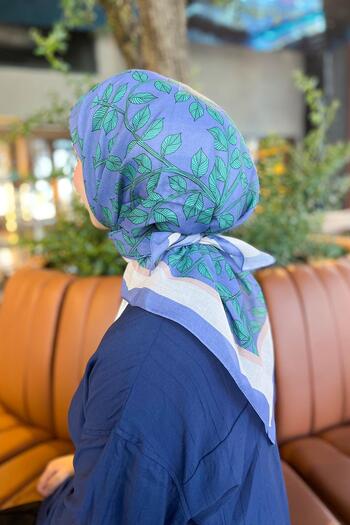 Sultan Eşarp Φουλάρι Sultan Fresh Cotton - Μοτίβο φύλλων - SFE006-01 - Indigo, Πράσινο