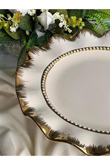 ROSSEV Servis Tabağı Ayaklı Yuvarlak Gold 33cm